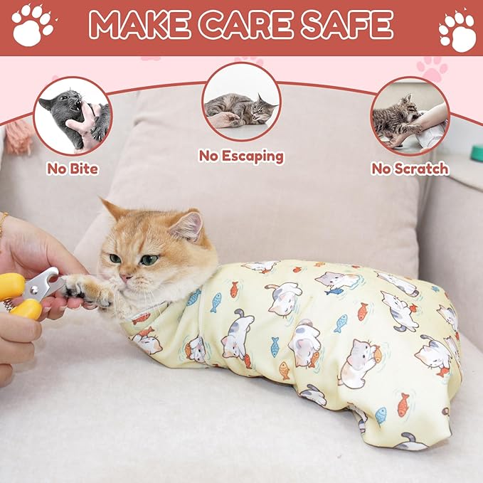33.5" Cat Grooming Wrap,cat wrap for Cutting Nails,Self-Adhesive cat Swaddle wrap cat Restraint cat wrap Blanket for Medicine, Nail Clipping, Teeth Brushing,Blue Tiger(Within 22lbs)