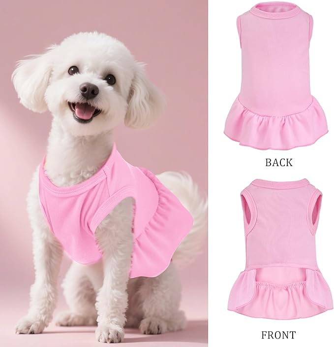 Dog Dresses Cat Skirt Solid Color Dog Clothes Summer Sleeveless Puppy Girl Clothes for Small Pet Dogs Cats (Pink, Large)