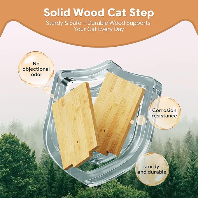 3Pcs 10"×8" Cat Wall Steps - Cat Stairs for Wall, Ladder Natural Wood with Fixtures,Turn Around or Climbing or Playing for Kittens and Adult Cats
