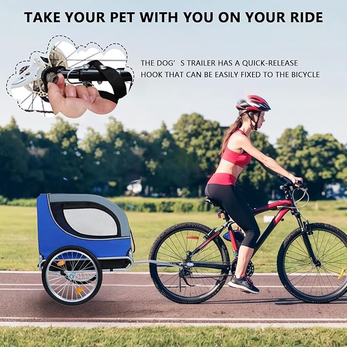 Large Dog Trailer for Bike, Folding Bike Trailer for Dogs with 18.9" Wheels, 120LB Capacity All-Terrain Pet Carrier, Universal Bicycle Coupler