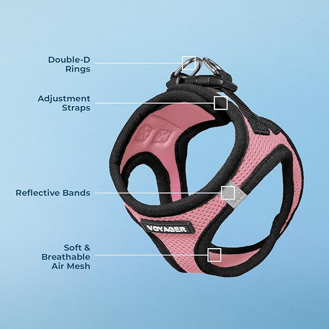 Best Pet Supplies Voyager Step-in Air Harness - All Weather Mesh, Reflective, No Pull Harness for Dogs, Cats - Secure with Hook & Loop Fastener, Buckle, Double D-Rings - Pink/Black Trim, L
