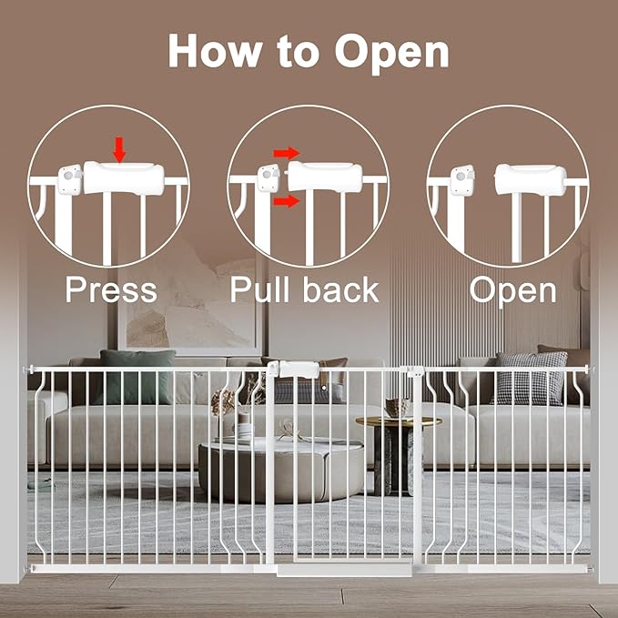 WAOWAO Baby Gate 29.13-43.3" Extra Wide Pressure Mounted Walk Through Swing Auto Close Safety White Metal Toddler Kids Child Dog Pet Puppy for Stairs,Doorways,Kitchen