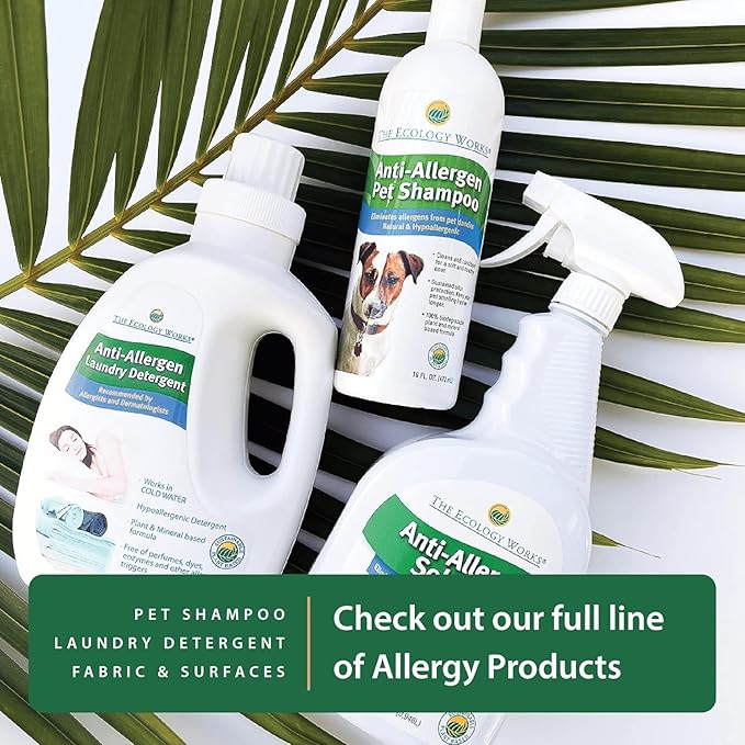 Anti-Allergen Pet Shampoo -Dog & Cat Dander Remover. Gentle Formula for Dry Sensitive Skin; Allergy Relief, The Ecology Works (32 Oz)