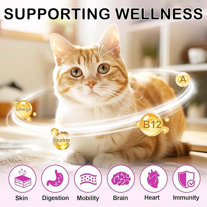 Cat Multivitamin Crunchy & Creamy Chews, Cat Treats Support for Immune, Joint, Skin & Coat, Digestion, Heart & Eyes, Cats Vitamins Supplements with Taurine for Cats Kittens - Chicken Flavor