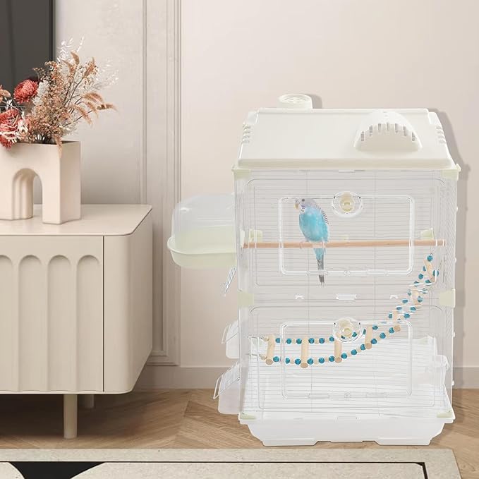 Two-Tier Bird Cage Medium Small Bird Cage Flight Cage with Stand Food Containers 30’’h Bird Cages with Pull Out Tray and Feeder Detachable Pet Flight Birdcage for Parrot Lovebirds (C)