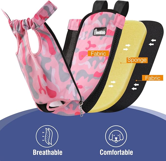 Pawaboo Adjustable Carrier Backpack for Dog Cat, Pet Front Dog Carrier Purses Cat Travel Bag, Legs Out, Easy-Fit for Traveling Hiking for Small Dogs Cats Puppies, S, Pink Camouflage