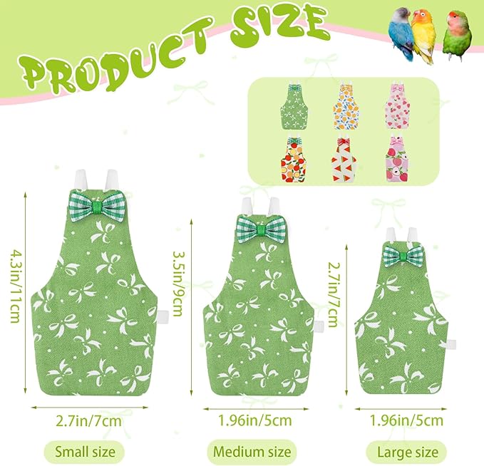 Bird Diaper Flight Suit, 3-Packs Lightweight Reusable Washable Elastic-Straps Parrot Clothes for Peony/Monk Parakeet, Prevents Poop Leaks & Feather Pecking (Bow+Lemon+Cherry, S)