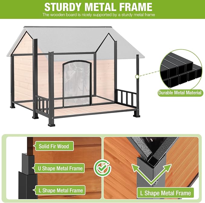 GUTINNEEN Extra Large Heated Dog House for Outside XXL Insulated Dog House Outdoor Dog Kennel with Safe Heated Pad, Chew-Proof Metal Frame, Thermal Liner for Large Dog Breeds, 44.5" L x 45" W x 35" H