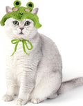 Frog Cat Hat, Cotton & Soft Cute Knitted Cat Hat Birthday Party Christmas Puppy Hats for Small Pets (Green, M)