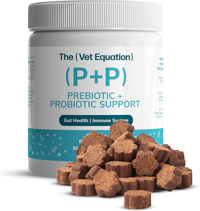Prebiotic & Probiotic for Dogs – Digestive & Gut Health Chews – Natural Duck Flavor, 90 Count – with Bacillus Subtilis, Vitamin B12 & Folic Acid – Supports Immune & Digestive Health