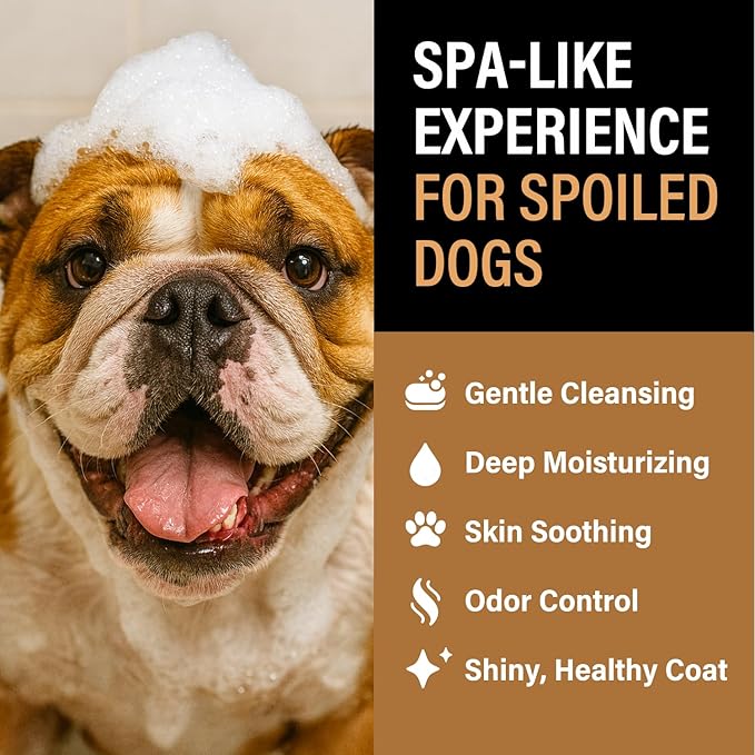 Luxe Foaming Dog Shampoo – Gentle, Moisturizing Pet Wash for Dry & Sensitive Skin – Skin Soothing, Odor Control, Shiny Healthy Coat – 8 fl oz (Amber Sandalwood)
