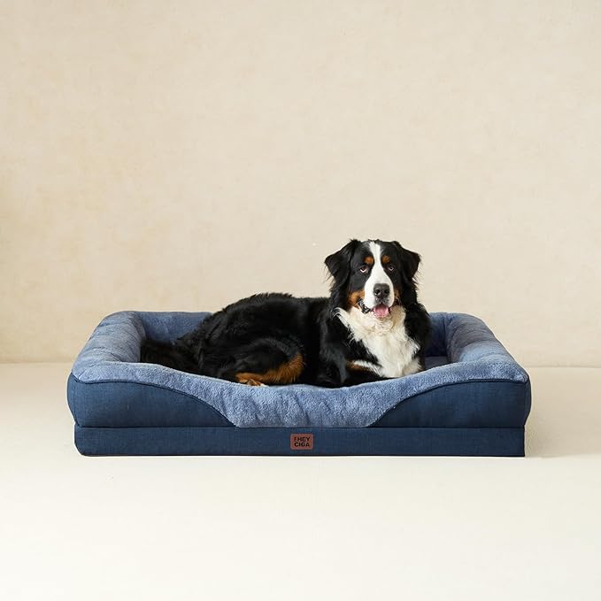 EHEYCIGA Orthopedic XL Dog Bed for Large Sized Dog, 42x30x7.5 Inch Extra Large Memory Foam Dog Couch Bed with Sides, Waterproof Liner & Washable Removable Cover, Bolster Pet Sofa, Navy
