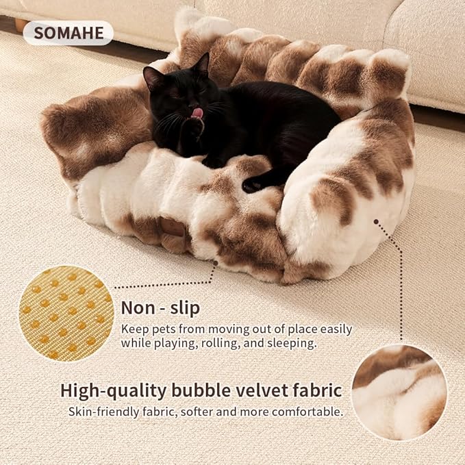 Cat Bed for Indoor Cats Dog Couch Cat Couch Bed Washable Dog Beds for Small Dogs & Cats with Removable Cover, Fluffy Pets Couch with Non-Slip Bottom 24"X18"X10"Blue
