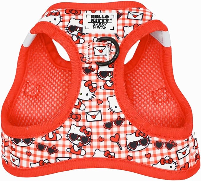 Sassy Woof Cat Step-in Harness - Hello Kitty® Red Classic - M, Breathable Mesh, No Pull Design with Two D-Rings, Perfect for Medium Cats - Officially Licensed