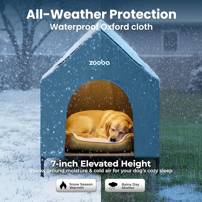 48" XL Outdoor Dog House – Weatherproof Elevated Pet Shelter, Breathable Mesh & Steel Frame, Easy to Assemble & Clean, Large Dog Houses for All Seasons (Blue)