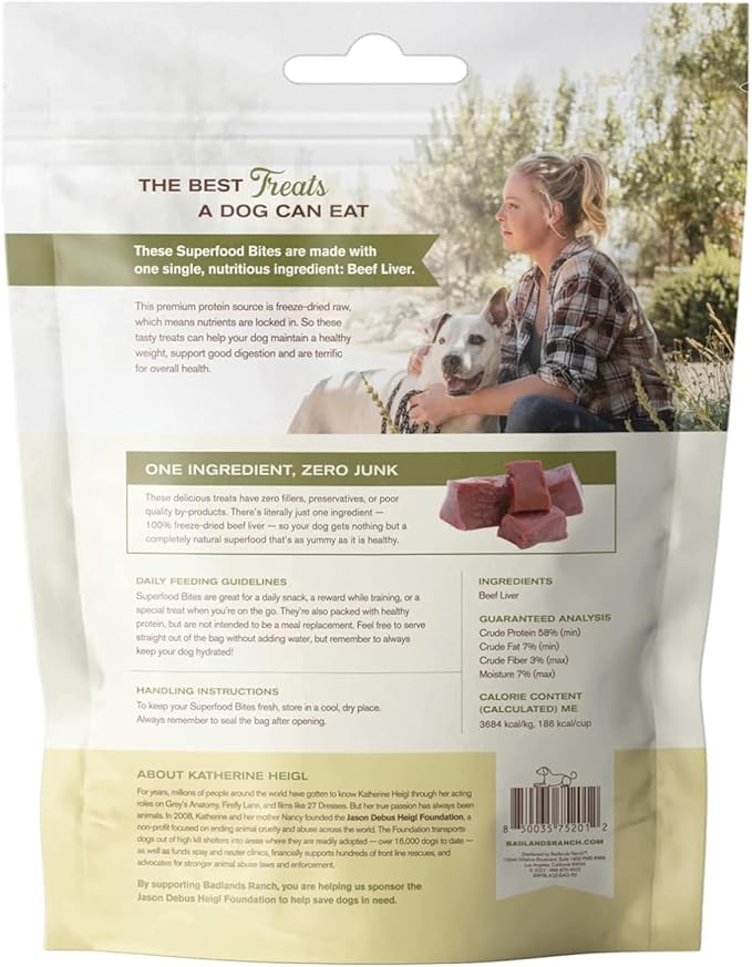 BADLANDS RANCH by Katherine Heigl – Superfood Bite Freeze-Dried Raw Beef Liver Dog Treats – High Protein Single-Ingredient Snacks for Training, Rewards & Daily Wellness – 4 oz (Pack of 4)