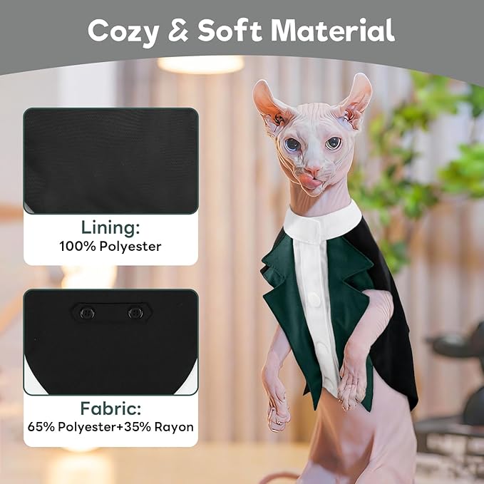 Cat Tuxedo Suit, Stylish Cat Tuxedo Outfit Formal Suit, Kitten Formal Attire Wedding Birthday Onesie Costume for Male Girl Hairless Cats, Pet Fashion Apparel Fancy Clothes, Grey, L
