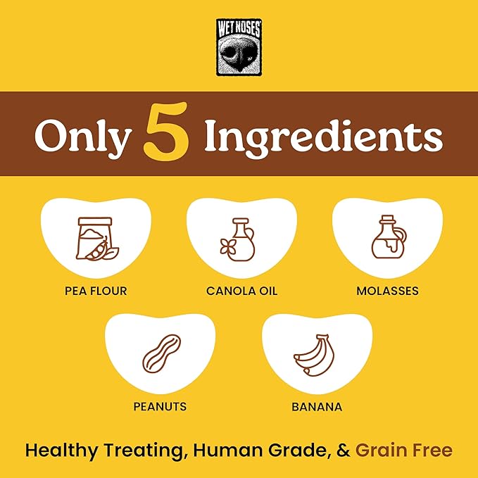 Wet Noses Organic Crunchy Dog Treats Grain Free – All-Natural, Human-Grade, Non-GMO, Healthy Training & Delicious Snacks for Dogs, All Dog Sizes & Breeds – Peanut Butter & Banana, 14oz (Single Pack)