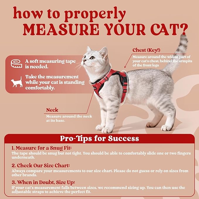 rabbitgoo Cat Harness and Leash for Walking, Escape Proof Soft Adjustable Vest Harnesses for Cats, Easy Control Breathable Reflective Strips Jacket, Red, XS