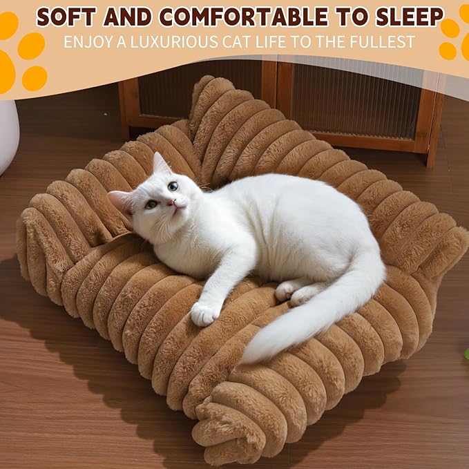 Indoor Pet Sofa Bed | Cat Sofa Bed, Soft Square Pet Bed, Indoor Non-Slip Cat Bed, Comfortable Plush, Suitable for Small to Medium Cats and Dogs(Khaki, M(23.62 * 17.71 * 9.84in))