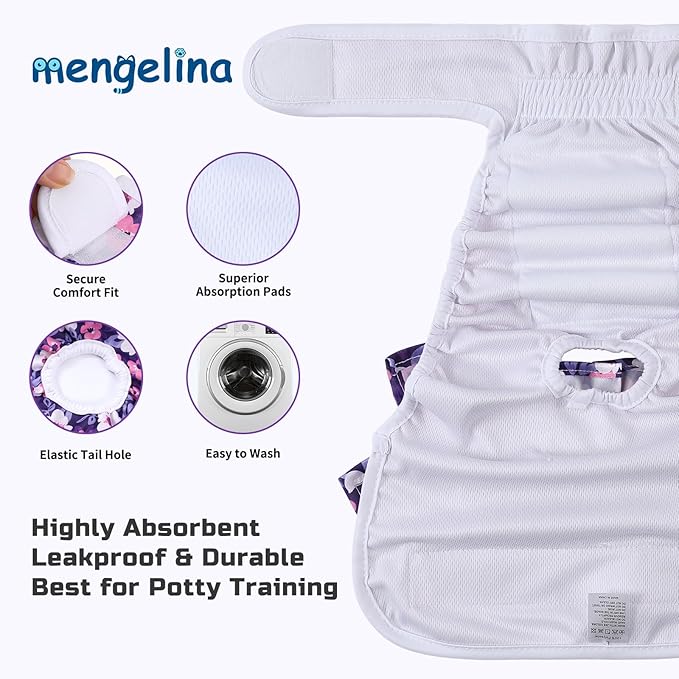 Reusable Dog Diapers Female 3 Pack Doggie Diapers for Period Heat Incontinence Puppy Training (Large, PurpleFlower)