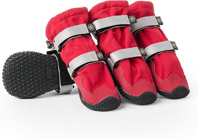 Spark Paws Dog Shoes, Waterproof Dog Boots for Medium to Large Dogs, Non Slip, Breathable Dog Booties and Paw Protectors - 4PCS Doggie Hiking Boots with Reflective Straps - Red, Size 6