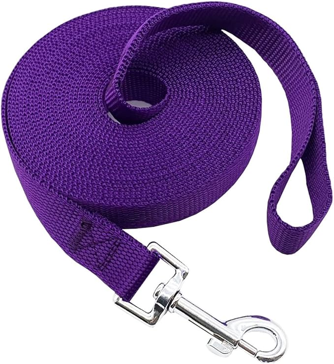 Nylon Training Dog Leash for Small Medium Large Dogs, 15ft 20ft 30ft 50ft Long Leash Dog/Puppy Lead for Obedience Recall Training, Camping (20ft, Purple)