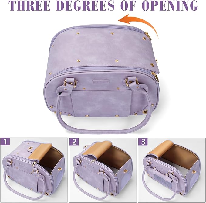 PetsHome Dog Carrier Purse, Pet Bag, Waterproof Premium Leather Pet Travel Portable Bags for Cat and Small Dog Home & Outdoor Small Purple