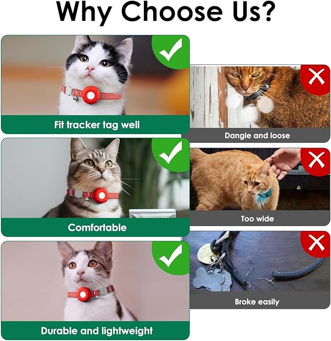 GPS Tracker for Cats, Cat Tracker, Cat GPS Tracker Compatible with Apple Find My App (Only iOS), No Monthly Fee or Subscription (White Tracker, Red Cat Collar)
