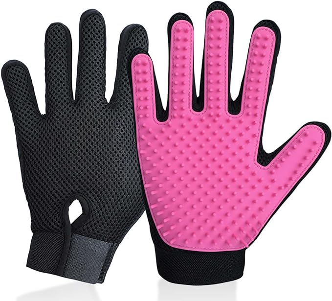 DELOMO Pet Grooming Gloves, Upgrade Version with Enhanced 255 Silicone Grooming Tips, Hair Remover Mittens for Dogs & Cats, Bath Brush, 1 Pair (Pink)