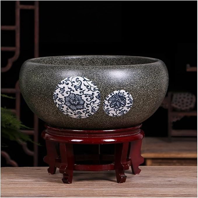 Fish Tank Aquarium Fish Tankchinese Style Ceramic Goldfish Bowl Home Living Room Office Desktop Fish Culture Bowl Aquarium Starter Kits Fish Tank Decor(C,32CM)