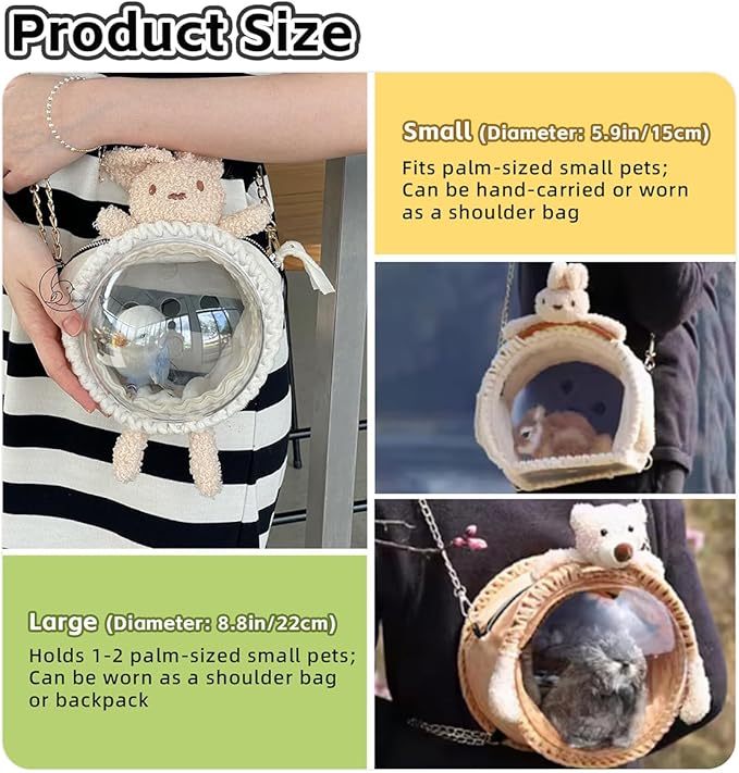 MANON ROSA Bird Carrier Backpack – Breathable Travel Bag with Clear Dome, Cute Cozy and Lightweight for Small Parrots Parakeet Lovebirds Budgie Cockatiel Sugar Gliders Hamsters Rabbits (Rabbit,Small)