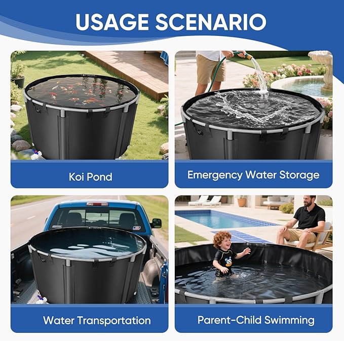 Canvas Fish Pond, 450 Gallon Capacity Koi Pond, Foldable PVC Outdoor Fish Tank, Round Goldfish Bowl, Above Ground Pond with Stabilizing Frame and Drain Valve for Koi Farming, Aquaculture