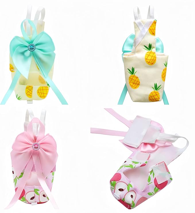 2 Pcs Bird Diapers Bird Harness Flight Suits Diapers with 80in Flying Leash Reusable Parrot Nappy with Waterproof Inner Layer for Cockatiel Budgie Conure Parakeet Lovebird-Pineapple&Peach