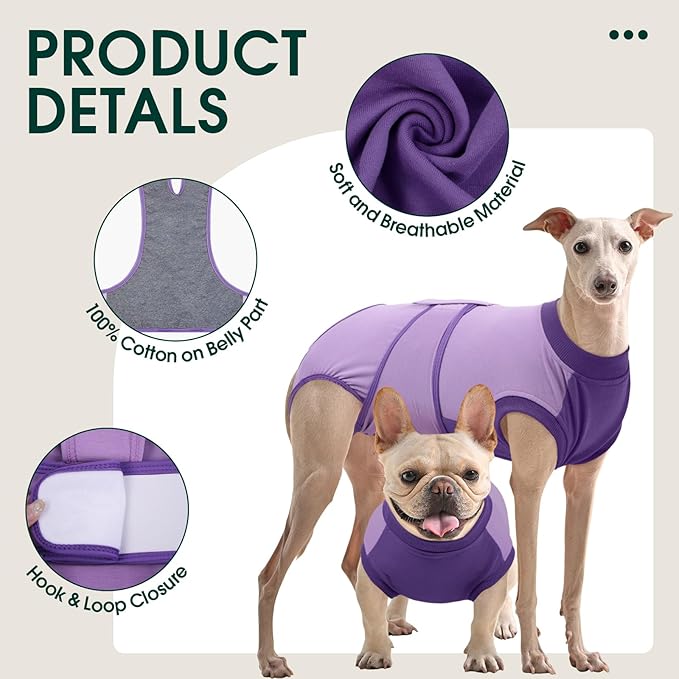 Kuoser Recovery Suit for Dogs After Surgery, Soft Dog Surgery Suit Female Male, Breathable Pet Surgical Recovery Shirt, Anti Licking Dog Onesie for Abdominal Wounds Cone Alternatives, Purple M