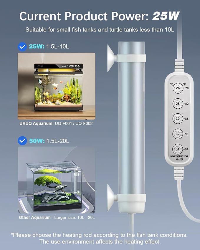 2 Gal Fish Tank Betta Aquarium Kit Aroma Black & 25W Aquarium Heater