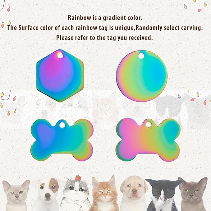 Personalized Pet ID Tags, Customizable Hexagon, Bone and Round Shapes, Multiple Designs with Mountain, Floral, and Night Sky Patterns, Stainless Steel Dog and Cat Tags (Hexagon)