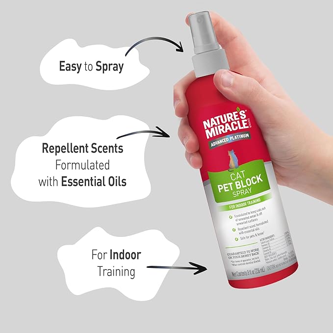 Nature's Miracle Advanced Platinum Cat Pet Block Repellent Spray, 8 Ounces, Indoor Training Aid for Cats