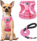 BEAUTYZOO Small Dog Harness and Leash Set, Step in No Choke No Pull Soft Mesh Dog Harnesses Reflective for Small Medium Puppy Dogs and Cats, Plaid Dog Vest Harness for S M Pets, Light Pink M