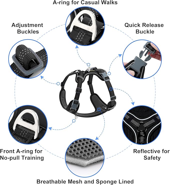 Plutus Pet No Pull Dog Harness, Release at Neck, Soft Padded, Reflective Adjustable Dog Vest Harness for Small, Medium, Large Dogs(Black, L)