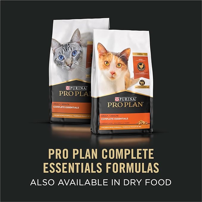 Purina Pro Plan High Protein Cat Food Complete Essentials Wet Gravy,Chicken and Rice Entree - 3 oz. Pull-Top Cans,(Pack of 48)
