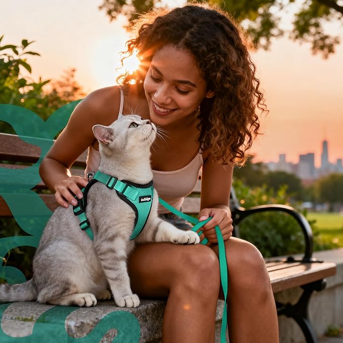 rabbitgoo Cat Harness and Leash for Walking, Escape Proof Soft Adjustable Vest Harnesses for Cats, Easy Control Breathable Reflective Strips Jacket, Emerald, XXS