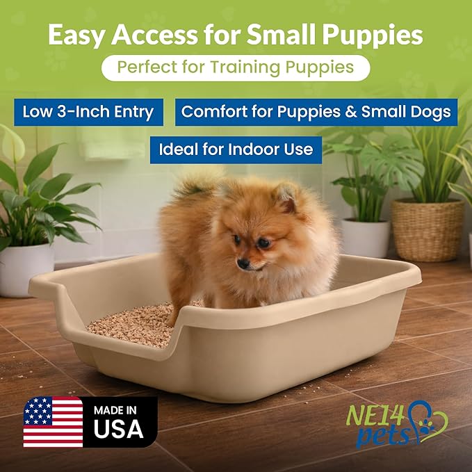 Dog Litter Box, Beach Sand Color, Small Size, Durable & Pet Safe Puppy Litter Box, Indoor Open Top Entry Dog Litter Pan, Comfortable for Dogs, Great for Small Dogs up to 6 lbs (2 Pack)