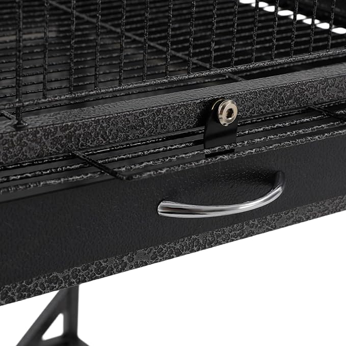 Large Heavy Duty Wrought Iron Bird Cage with Open Play Top Area & Rolling Stand, Spacious Flight Cage for Parrots, Parakeets, Cockatiels & Lovebirds (Black)