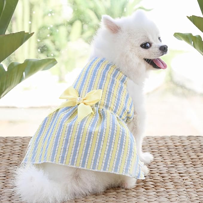 TAPBULL Dog Dresses, Fashionable Pet Dog Clothes, Cute Cat Birthday Dress Outfit (Blue/Red/Pink/Pink-Blue/Yellow-Blue 5-Pack), Large