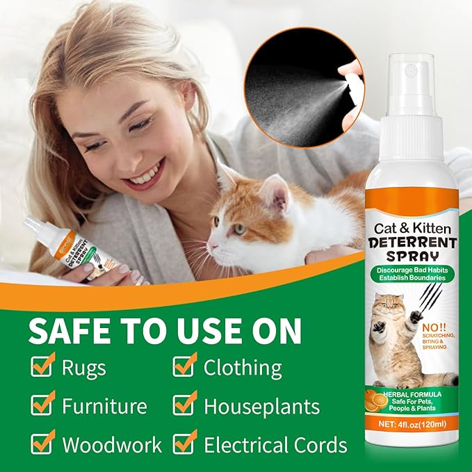 Cat Deterrent Spray - Cat Repellent Indoor, Stop Scratching Furniture, Walls, Cords & Plants, Natural Herbal Formula, No Scratch Training Aid, 4oz