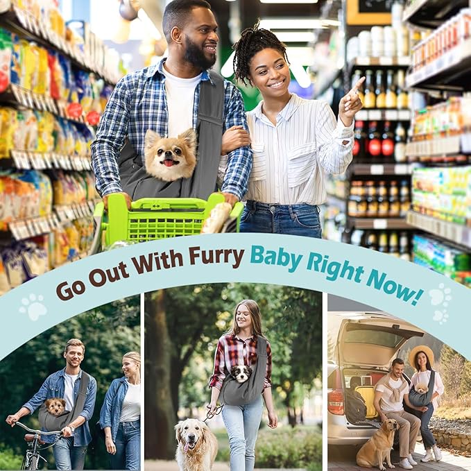 Pawaboo Small Dog Sling Carrier, Reversible Hands Free Dog Sling Carriers for Small Dogs and Cats, Puppy Slings Carrier with Adjustable Strap Buckle & Safety Harness, Puppy Essentials, Dark Gray