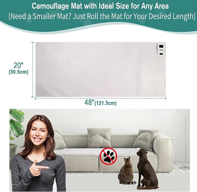 SEERWAY 2 Rechargeable Pet Shock Mats Same Size, Cat Repellent Pad, Cat Deterrent Mat, Electric Training Mat Keeps Dogs and Cats Off Sofa, Couch, Bed and Countertop (48"x20")