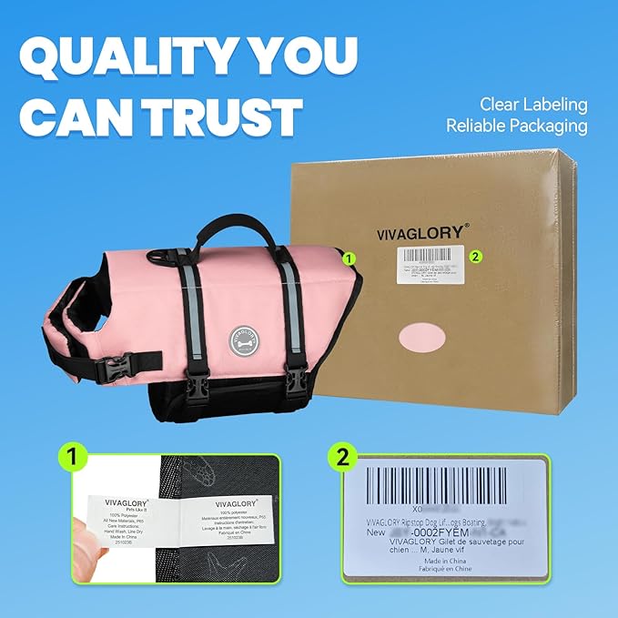 VIVAGLORY Rip Stop Dog Life Vest, Swimming Vest with Handle, Buoyancy for Doggy Puppy, Dog Life Jacket for Swimming & Boating, XXS, Sakura Pink