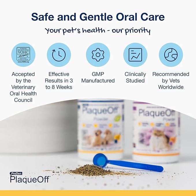 ProDen PlaqueOff Powder for Pets - Cat & Dog Breath Freshener - Plaque & Tartar Remover for Pet Oral Care - 60g